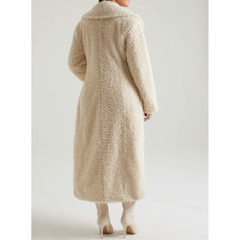 Oh Polly Cream Teddy Borg Faux Fur Longline Maxi Coat XS Ivory NWT - Picture 2 of 12